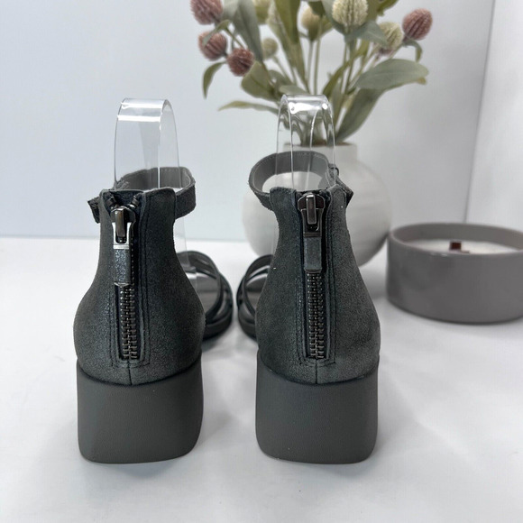 Eileen Fisher Noni Block Heel Leather Sandal Metallic Gray Women 7 NWOB - Picture 4 of 10